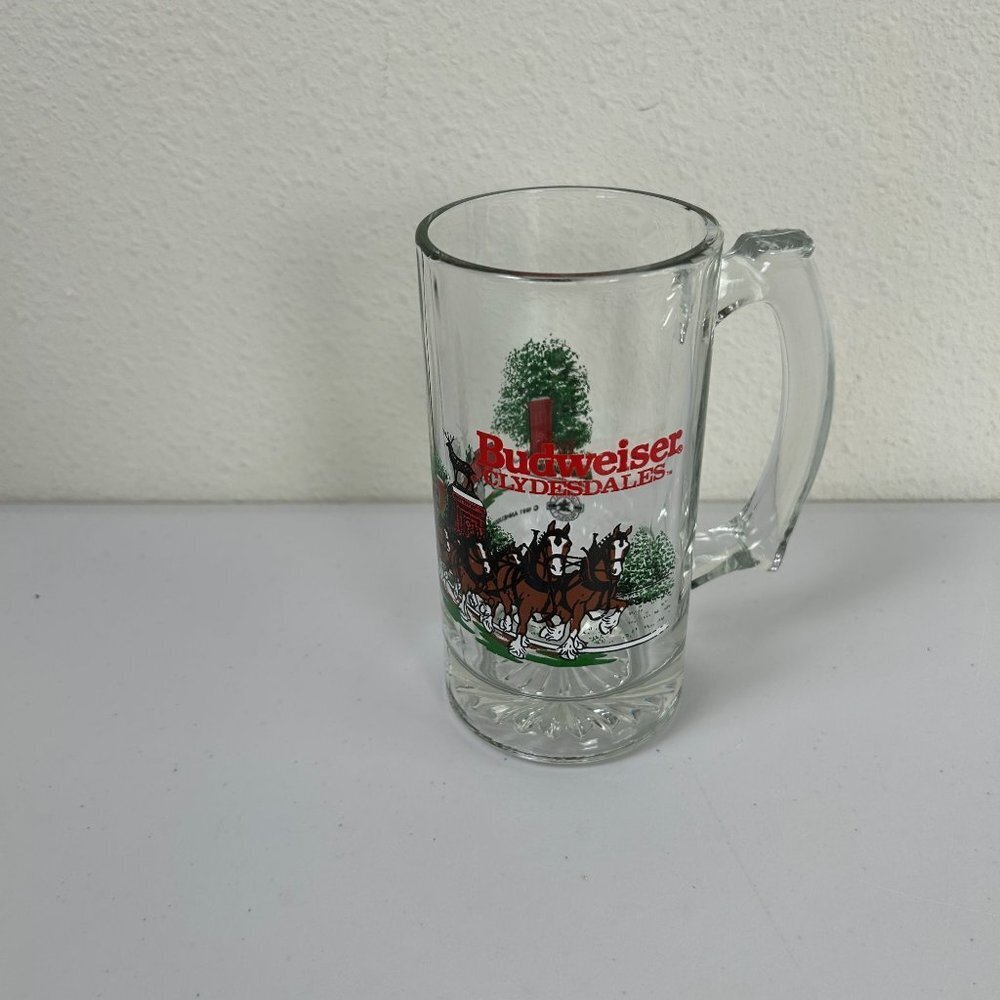 Budweiser Beer Stein Mug Vintage Glass Clydesdales Horses Christmas 1991 - Picture 1 of 8